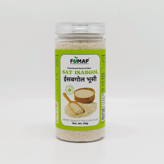 Jar of Sat Isabgol with FUMAP branding on a white background