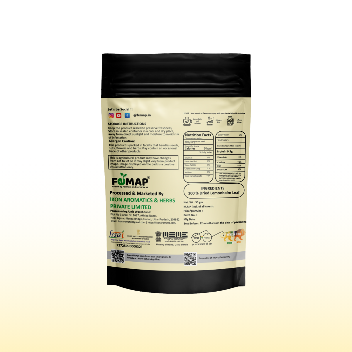 Dried Lemon Balm Leaf (Melissa officinalis) – Natural Herbal Leaves 50gm