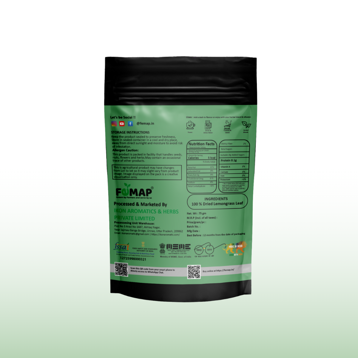 Lemongrass Leaves – Dried Herbal Lemongrass 75 g | Pure & Natural