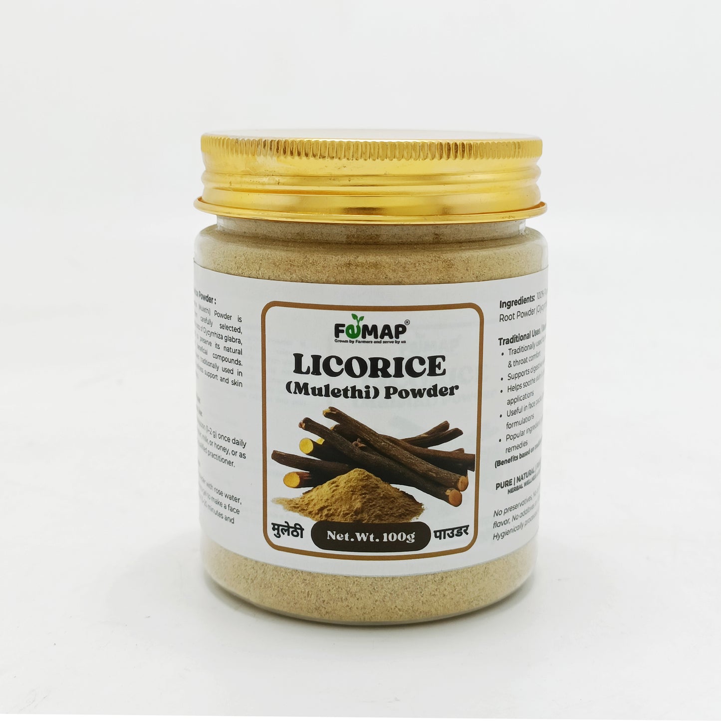 Premium Licorice Powder (Mulethi Powder) 100% Natural | Glycyrrhiza Glabra Root Powder | Herbal Support for Throat & Digestion | No Additives | FEMAP