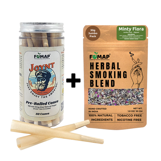 Femap Herbal Smoking Blend-100% Natural Tobacco Free, Nicotine Free | Crafted with Natural Premium Herbs & Flowers | Femap Minty Flora Jumbo Pack of 30g with Joynt Pre Rolled Cones (50 Pieces) made of Premium wood fiber Paper