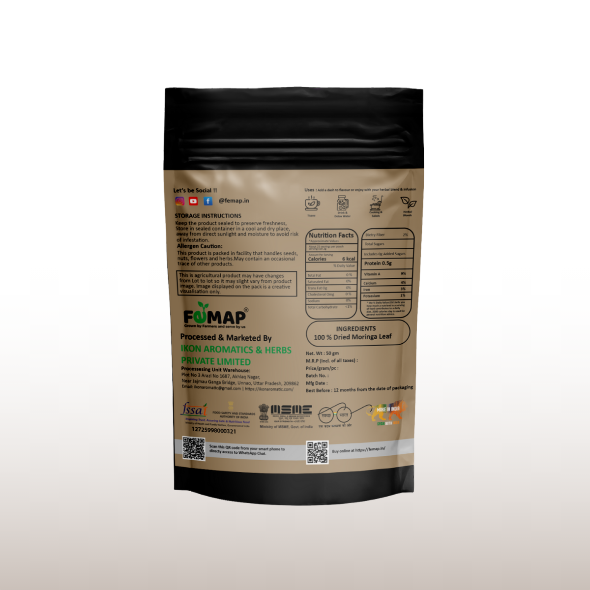 Dried Moringa Leaves (Moringa oleifera) – 100% Pure Natural Herbal Leaves 50g