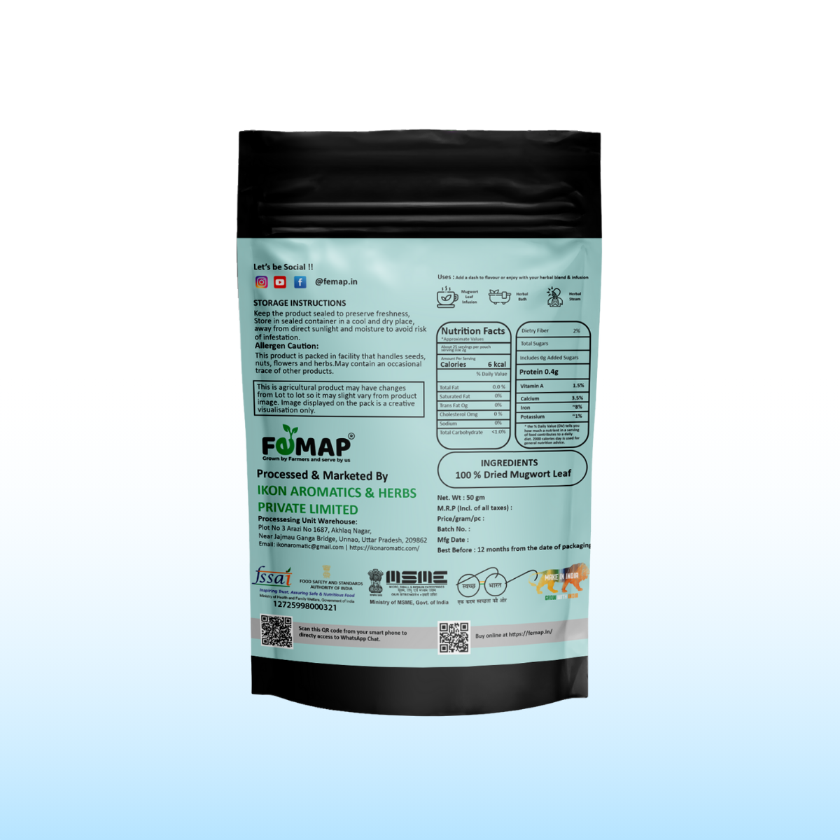 Dried Mugwort Leaf (Artemisia vulgaris) – Natural Herbal Leaves 50gm