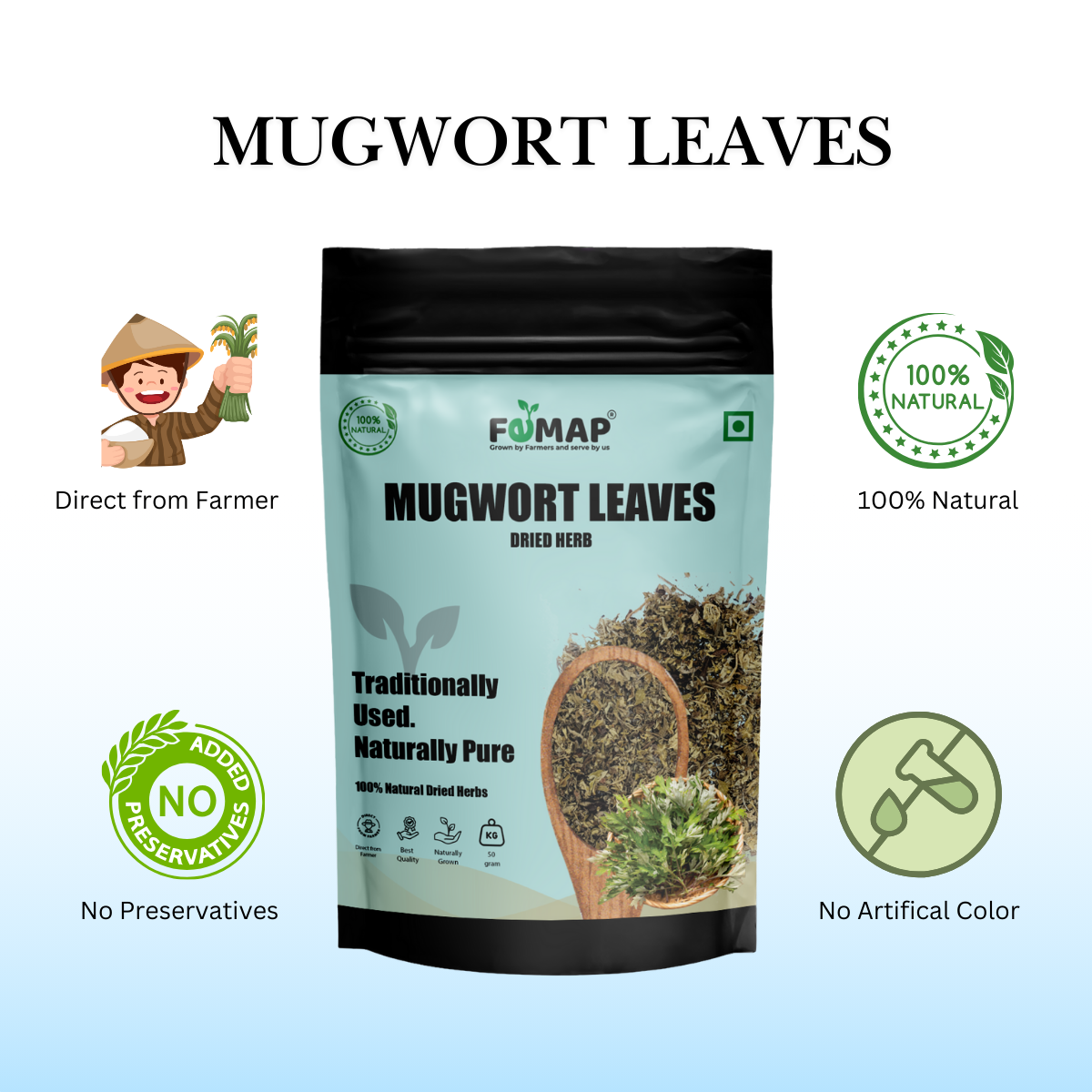Dried Mugwort Leaf (Artemisia vulgaris) – Natural Herbal Leaves 50gm