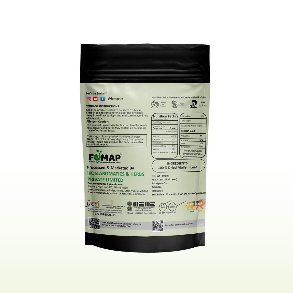 Dried Mullein Tulsi Leaves (Ocimum canum) – Pure Natural Herbal Leaves 50gm