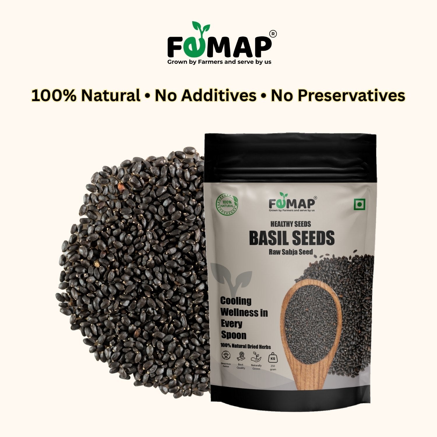 Basil seeds with FEMAP packaging on a white background