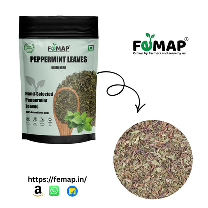 FEMAP peppermint leaves packaging with a close-up of the product on a white background