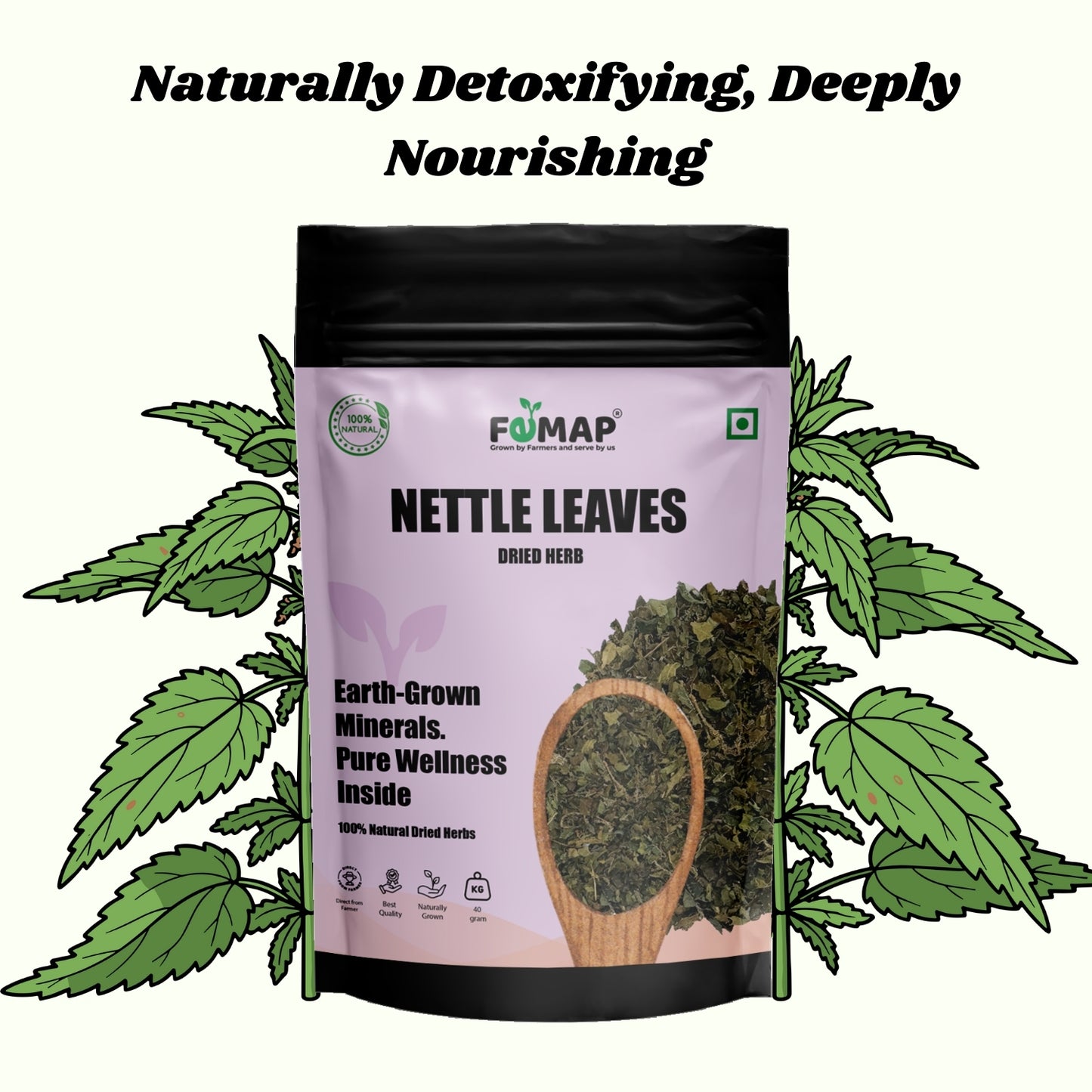 FEMAP Nettle Leaves packaging with green leaves on a white background