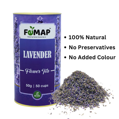 Femap Lavender Flower Tea 50g pack with dried lavender buds, 100% natural , no preservatives, no added colour.