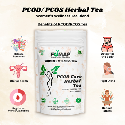 Ingredients in FOMAP PCOD Herbal Tea – Raspberry, spearmint, rose petals, nettle leaves, dandelion root, chamomile