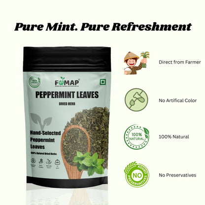 Package of FEMAP Peppermint Leaves with branding and product details on a white background