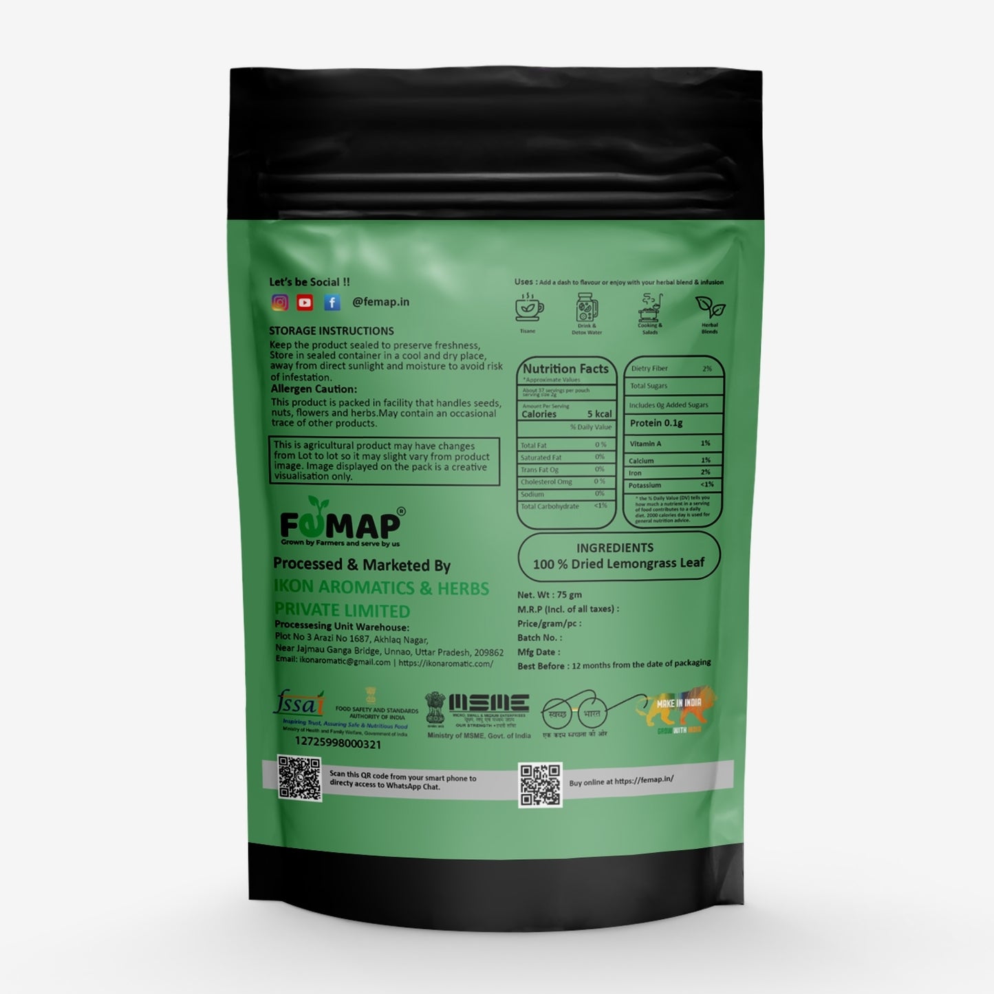 Green package with black top and bottom on a white background