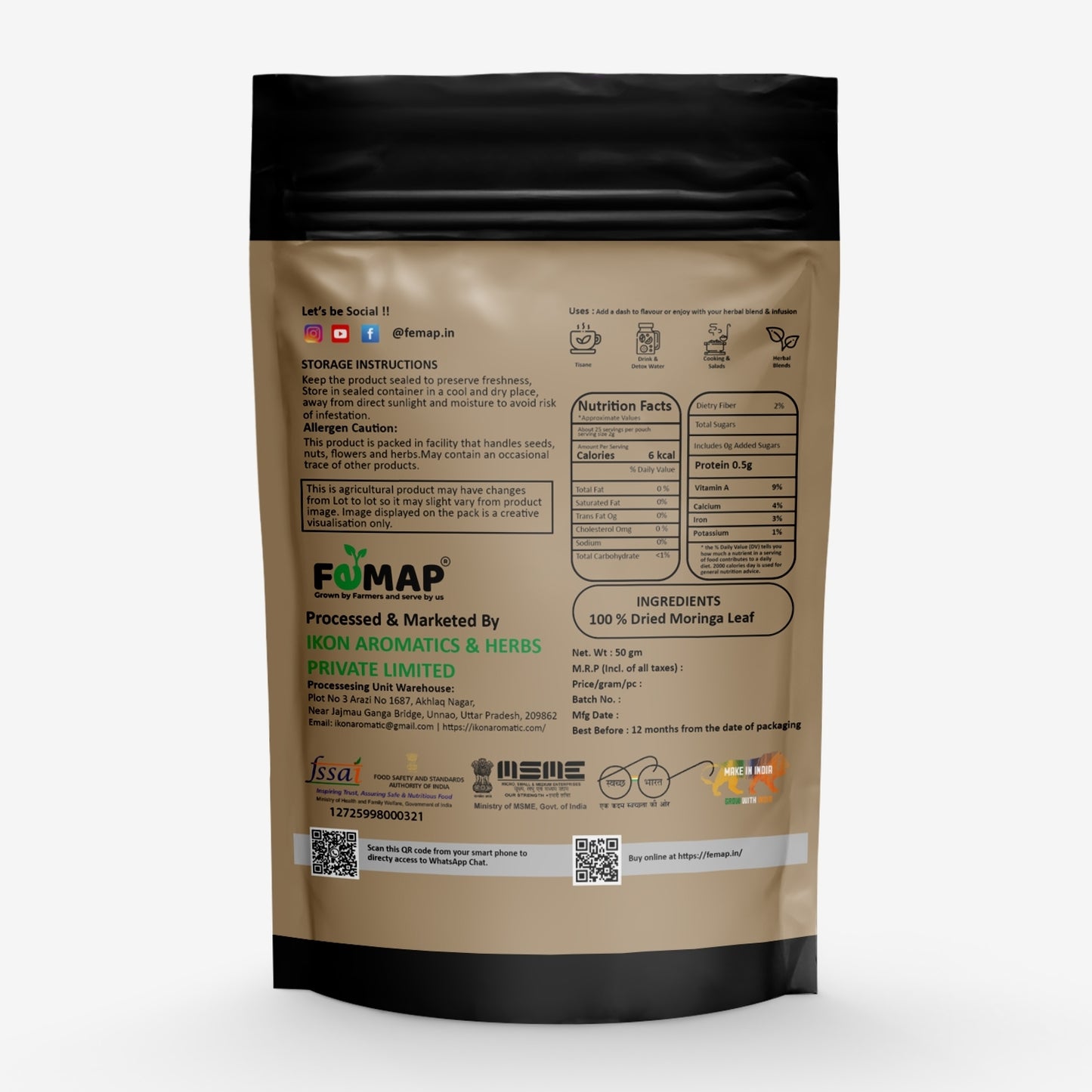 Brown package with black top and bottom, featuring FEMAP branding and text.