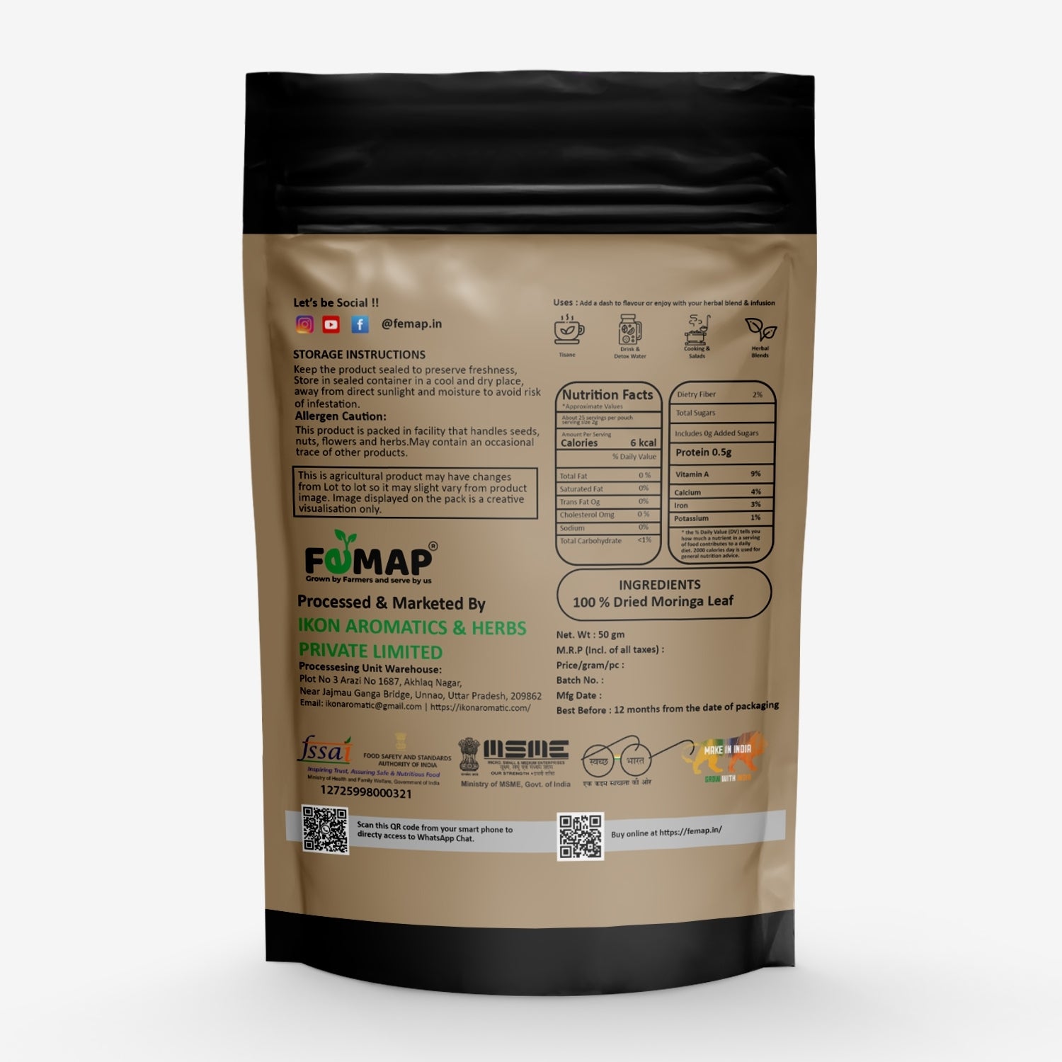 Brown package with black top and bottom, featuring FEMAP branding and text.