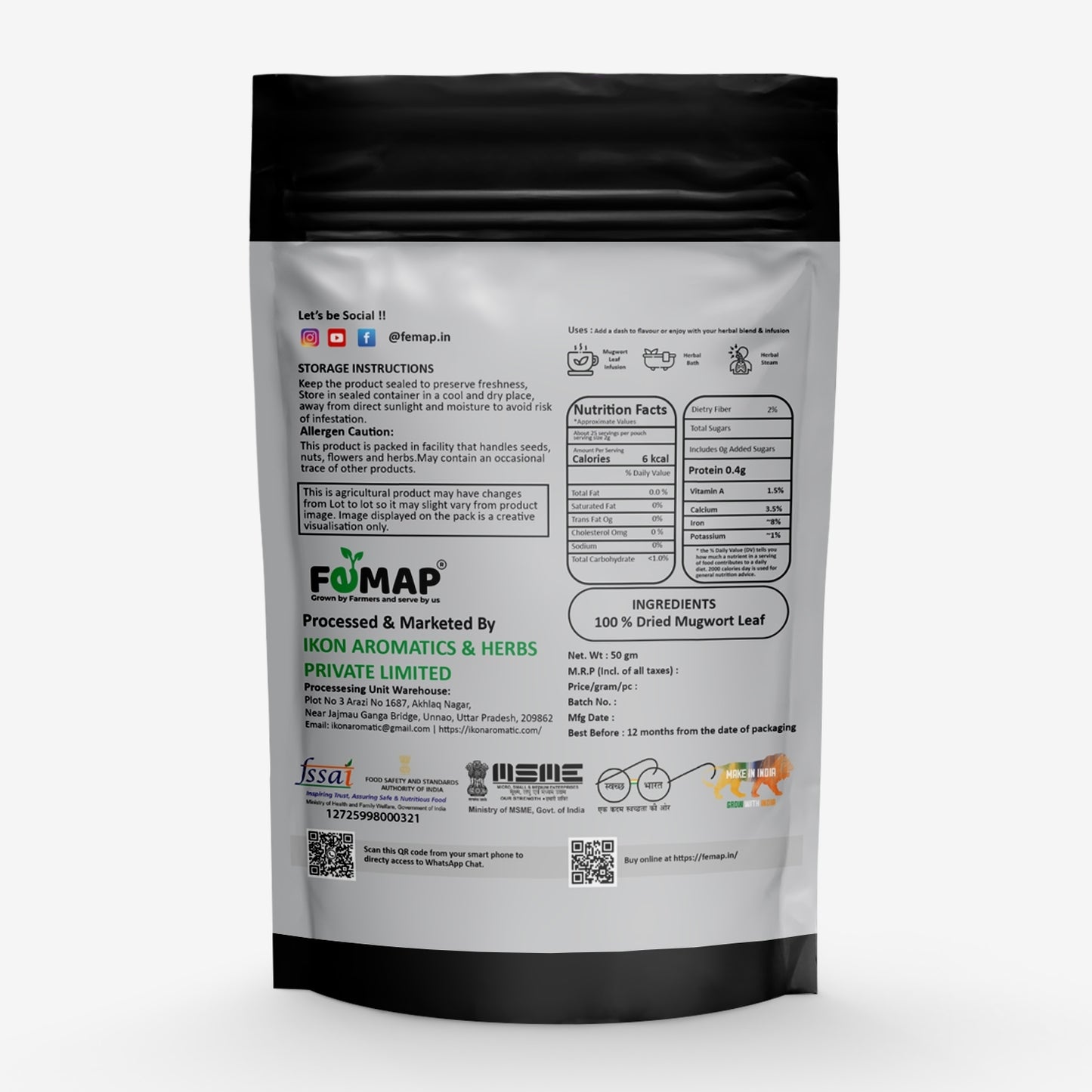 FEMAP branded package with nutritional information and branding details on a white background