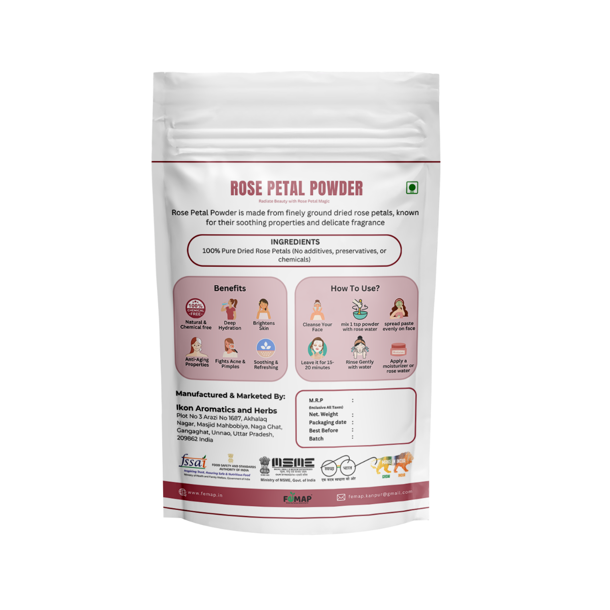 Organic rose petal powder for face mask and beauty treatments