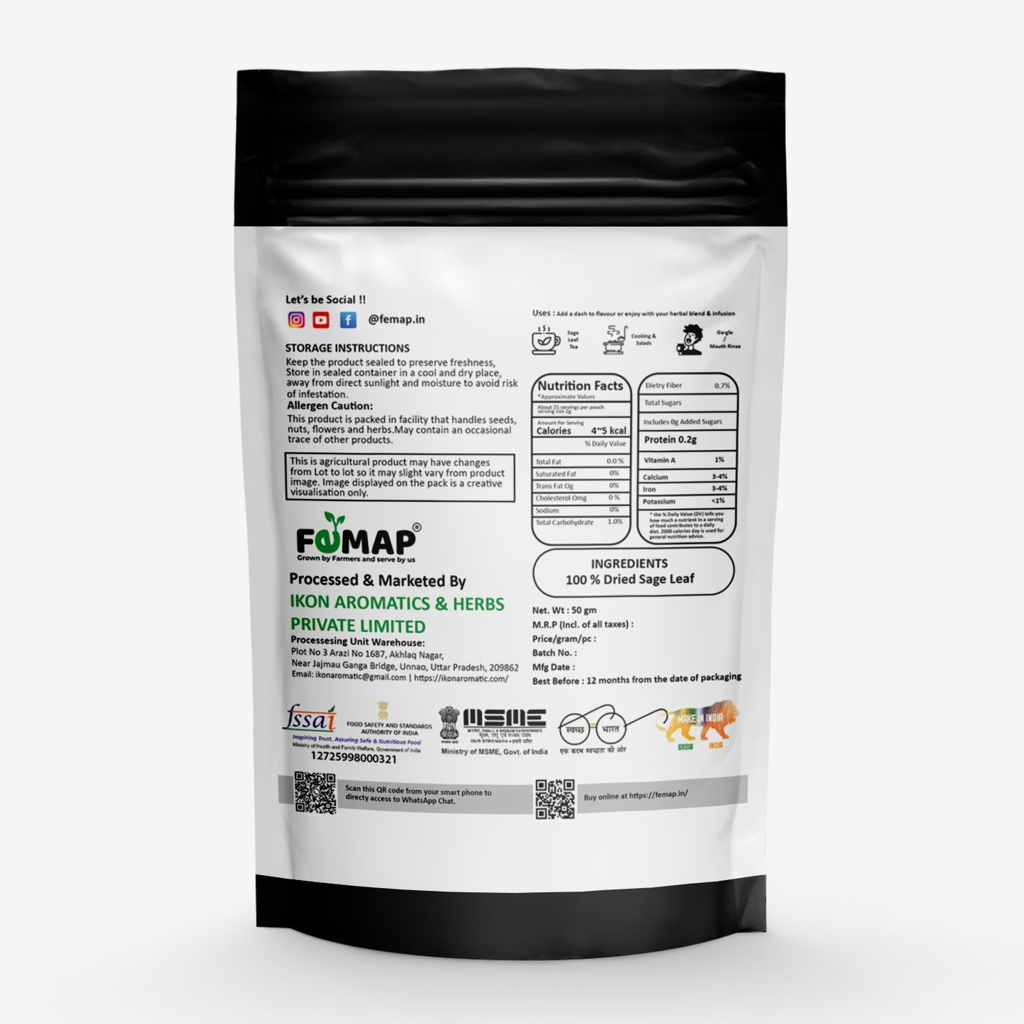 FEMAP branded package with nutritional information on a white background
