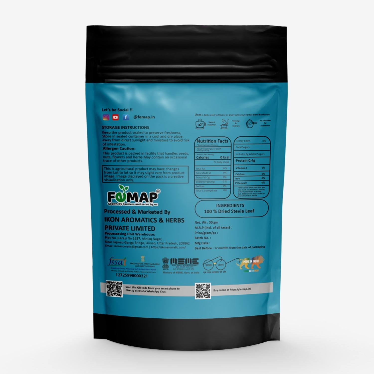 Blue package with black top and bottom on a white background