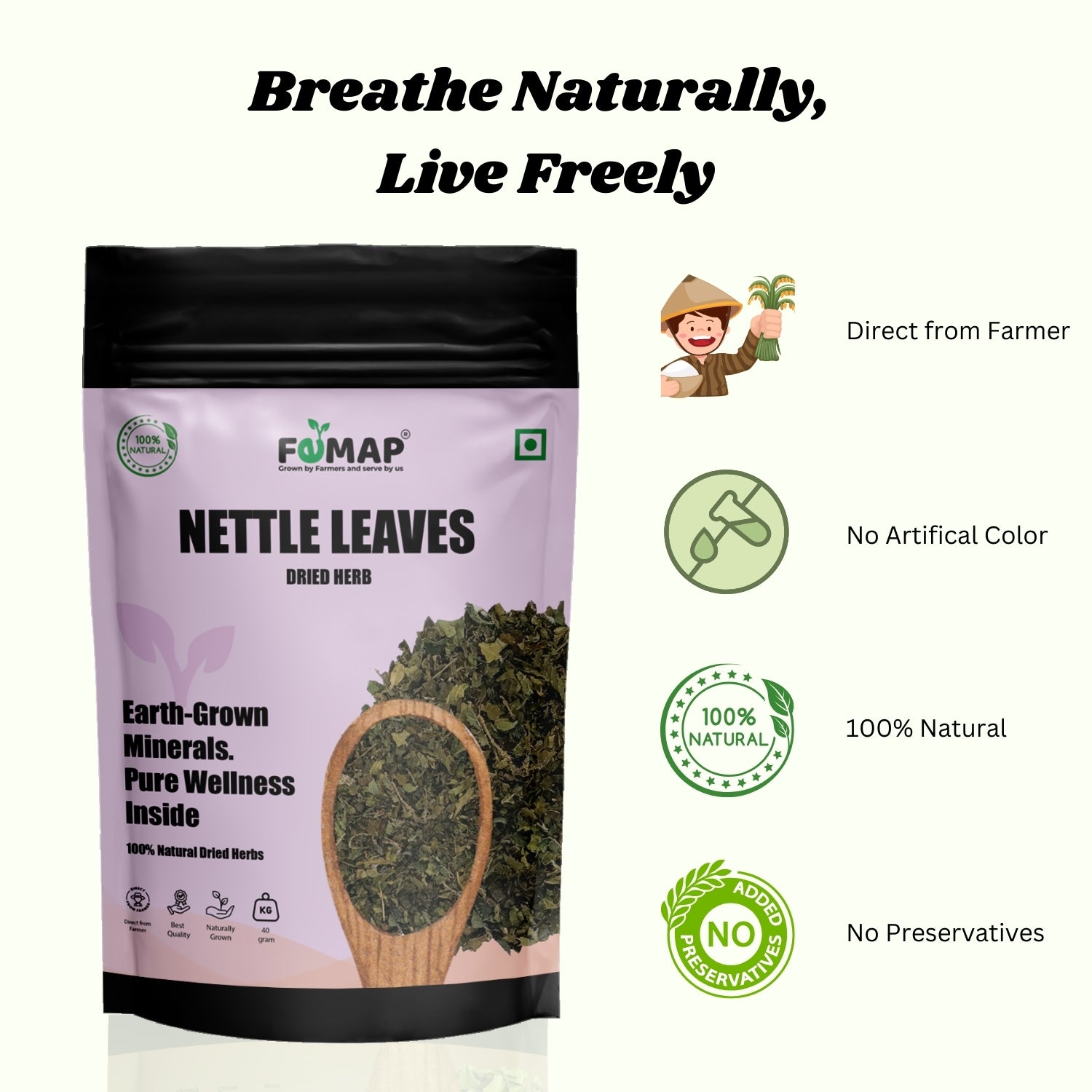 FEMAP nettle leaves packaging with branding and product details on a white background