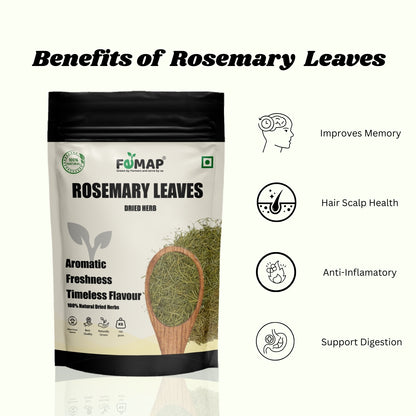 FEMAP rosemary leaves packaging with benefits listed on a white background