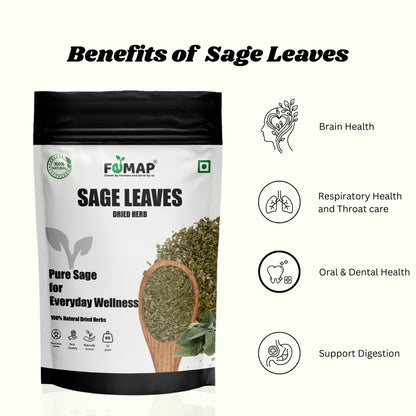 FEMAP sage leaves packaging with benefits listed on a white background
