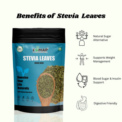 FEMAP Stevia Leaves packaging with benefits listed on a white background