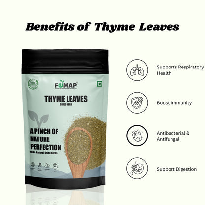 FEMAP Thyme Leaves packaging with benefits listed on a white background