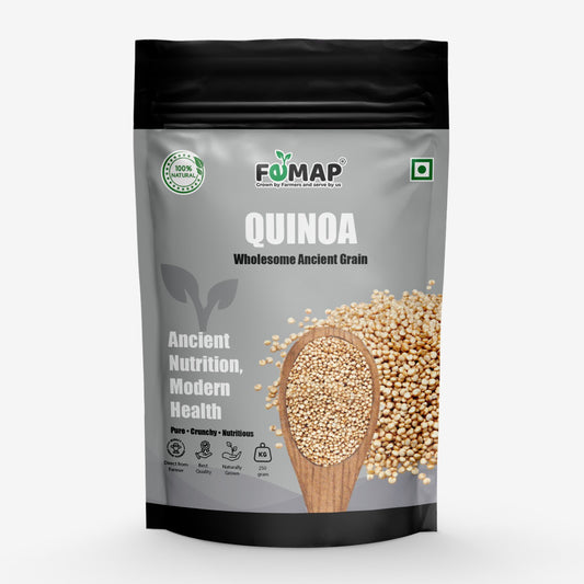 FEMAP quinoa package with a spoonful of quinoa on a white background