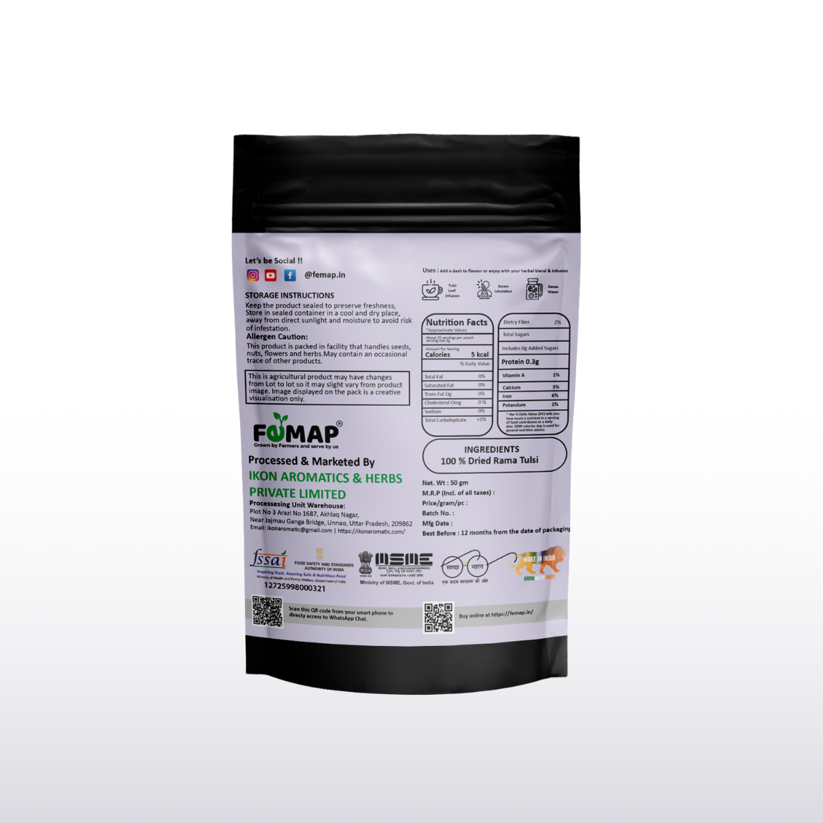 Dried Rama Tulsi Leaf (Ocimum sanctum) – Natural Herbal Leaves 50gm