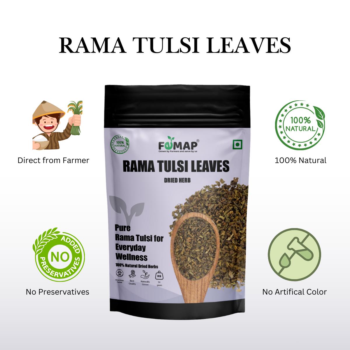 Dried Rama Tulsi Leaf (Ocimum sanctum) – Natural Herbal Leaves 50gm