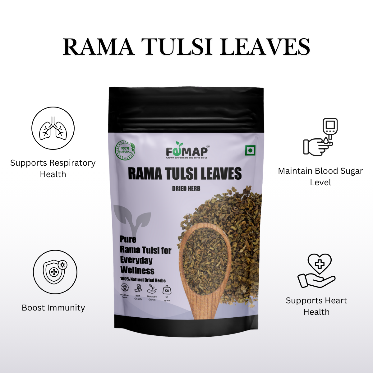 Dried Rama Tulsi Leaf (Ocimum sanctum) – Natural Herbal Leaves 50gm