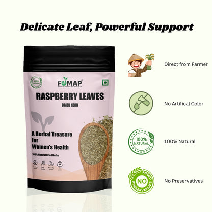 FEMAP raspberry leaves packaging with branding and product details on a white background