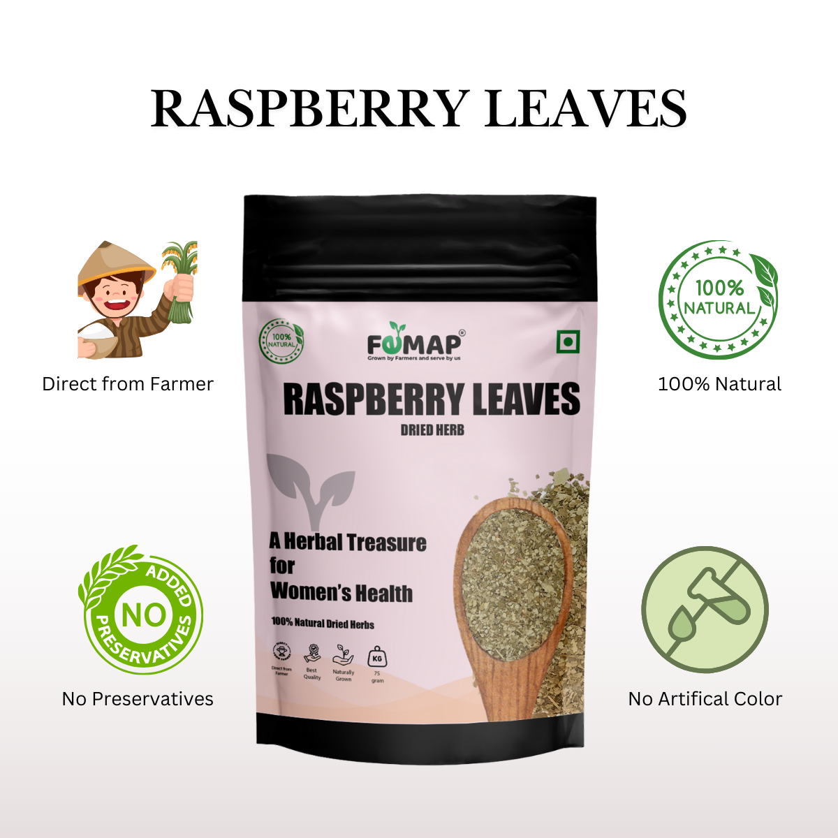 Dried Raspberry Leaves (Rubus idaeus) – 75 g | 100% Pure Herbal Leaves