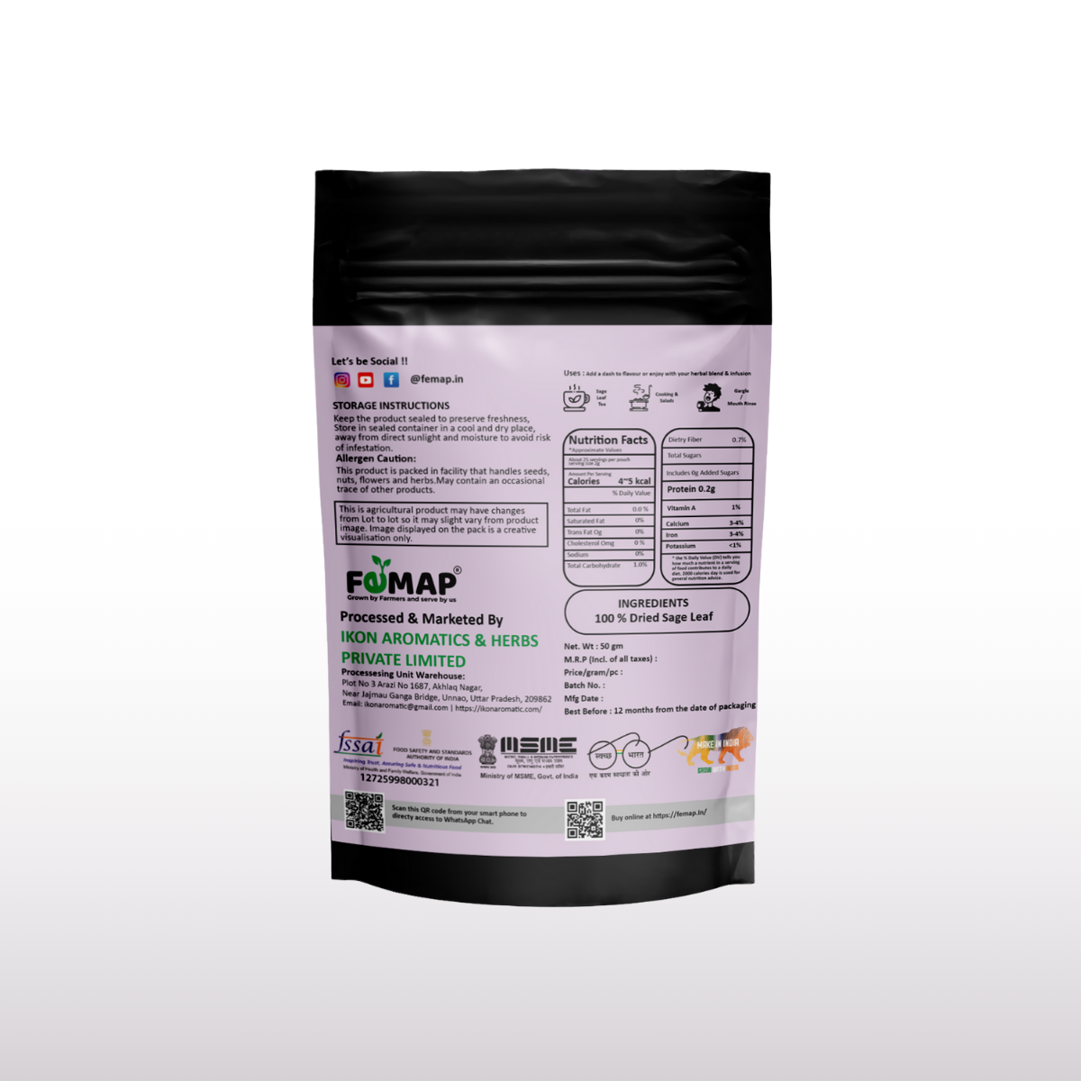 Dried Sage Leaf (Salvia officinalis) – Natural Herbal Leaves 50gm