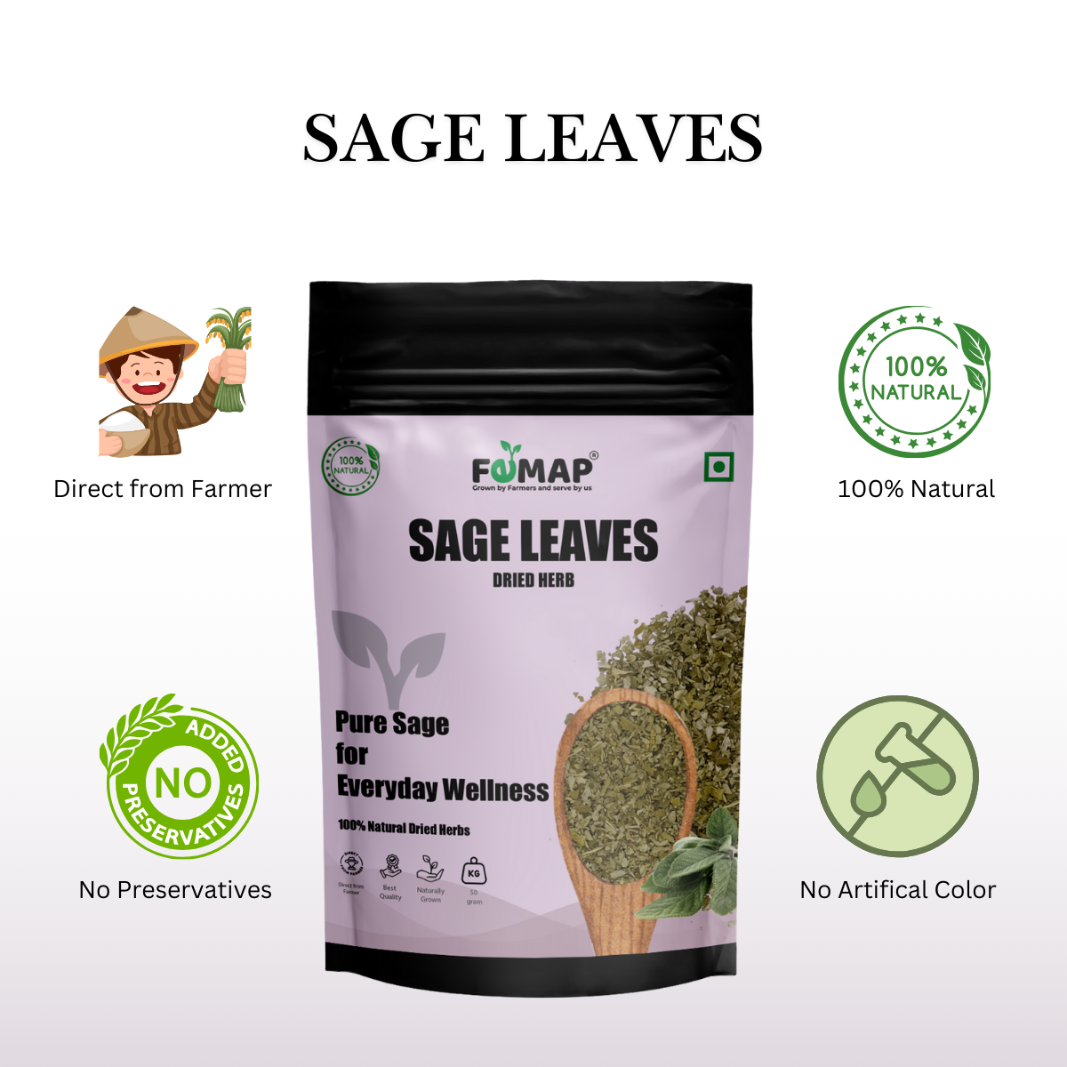 Dried Sage Leaf (Salvia officinalis) – Natural Herbal Leaves 50gm