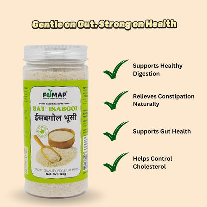 Femap Sat Isabgol health product with benefits listed on a beige background