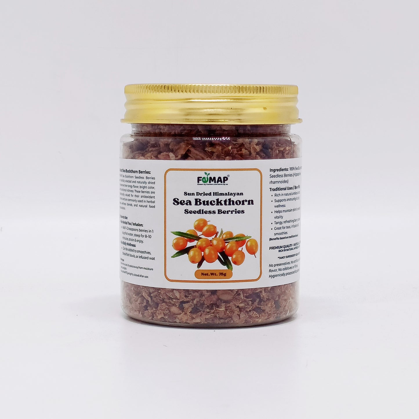 Premium Sea Buckthorn Dried Berries 100% Natural | Seabuckthorn Fruit | Rich in Antioxidants & Vitamin C | Herbal Superfood | No Additives | FEMAP