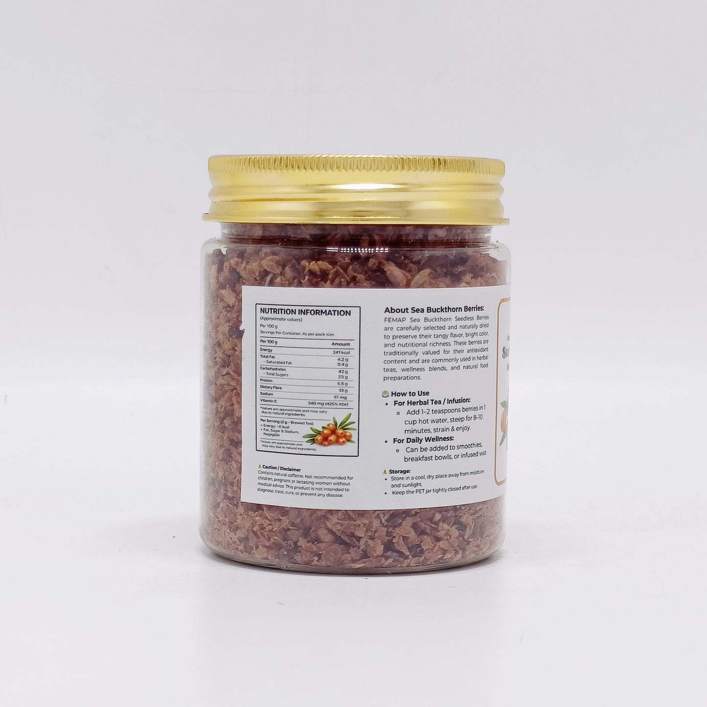 Premium Sea Buckthorn Dried Berries 100% Natural | Seabuckthorn Fruit | Rich in Antioxidants & Vitamin C | Herbal Superfood | No Additives | FEMAP