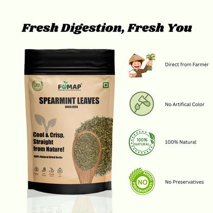 Package of Spearmint Leaves with FEMAP branding and health benefits text on a white background