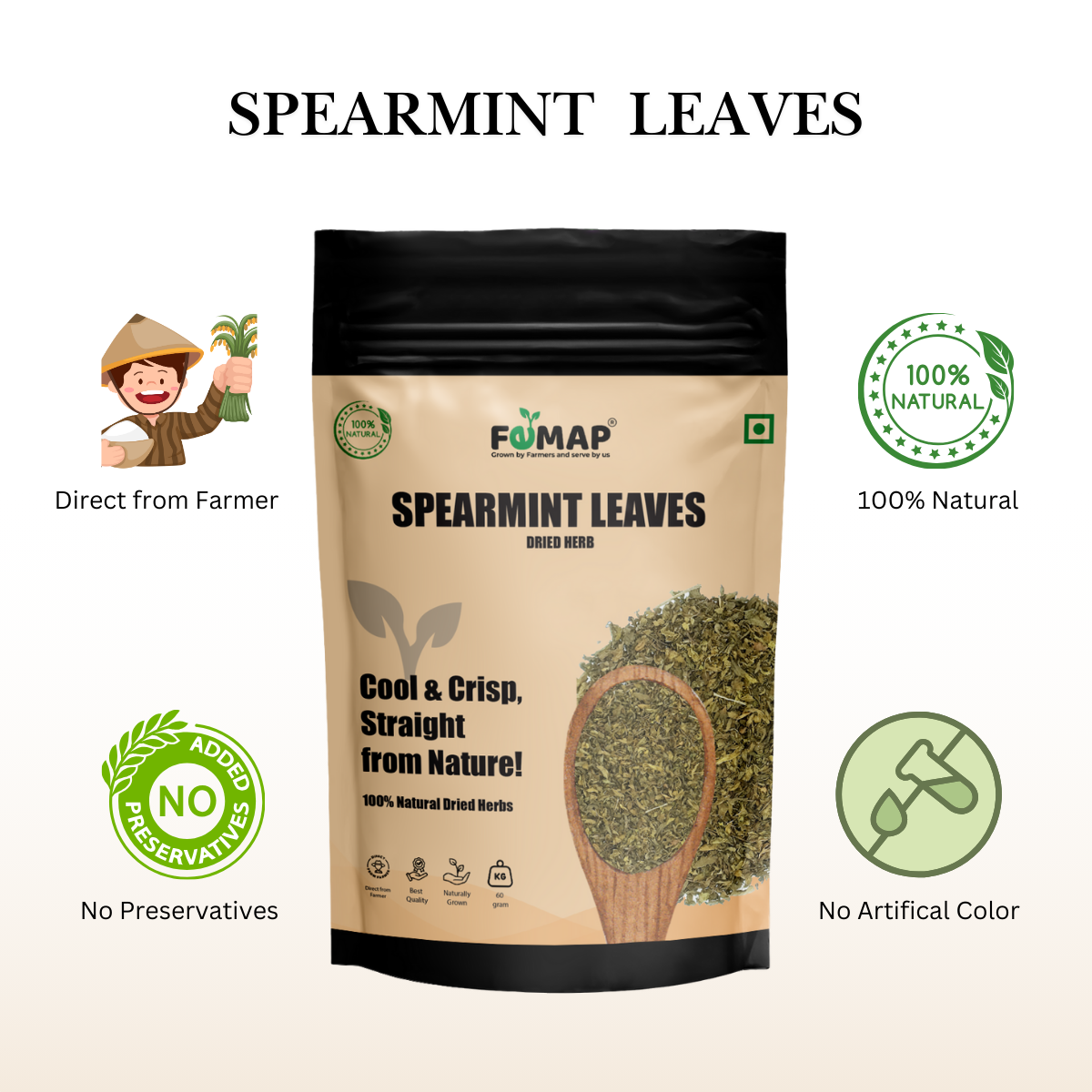 Dried Spearmint Leaves (Mentha spicata) – 60 g | 100% Pure Herb