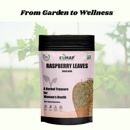 FEMAP Raspberry Leaves packaging with a garden background