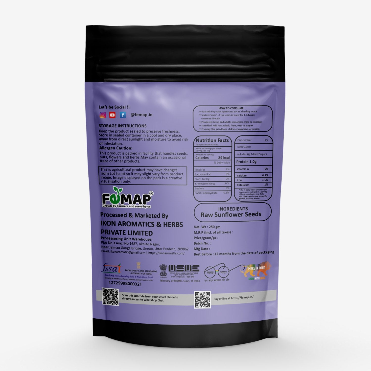 Purple package with black top and bottom, featuring FEMAP branding and text.